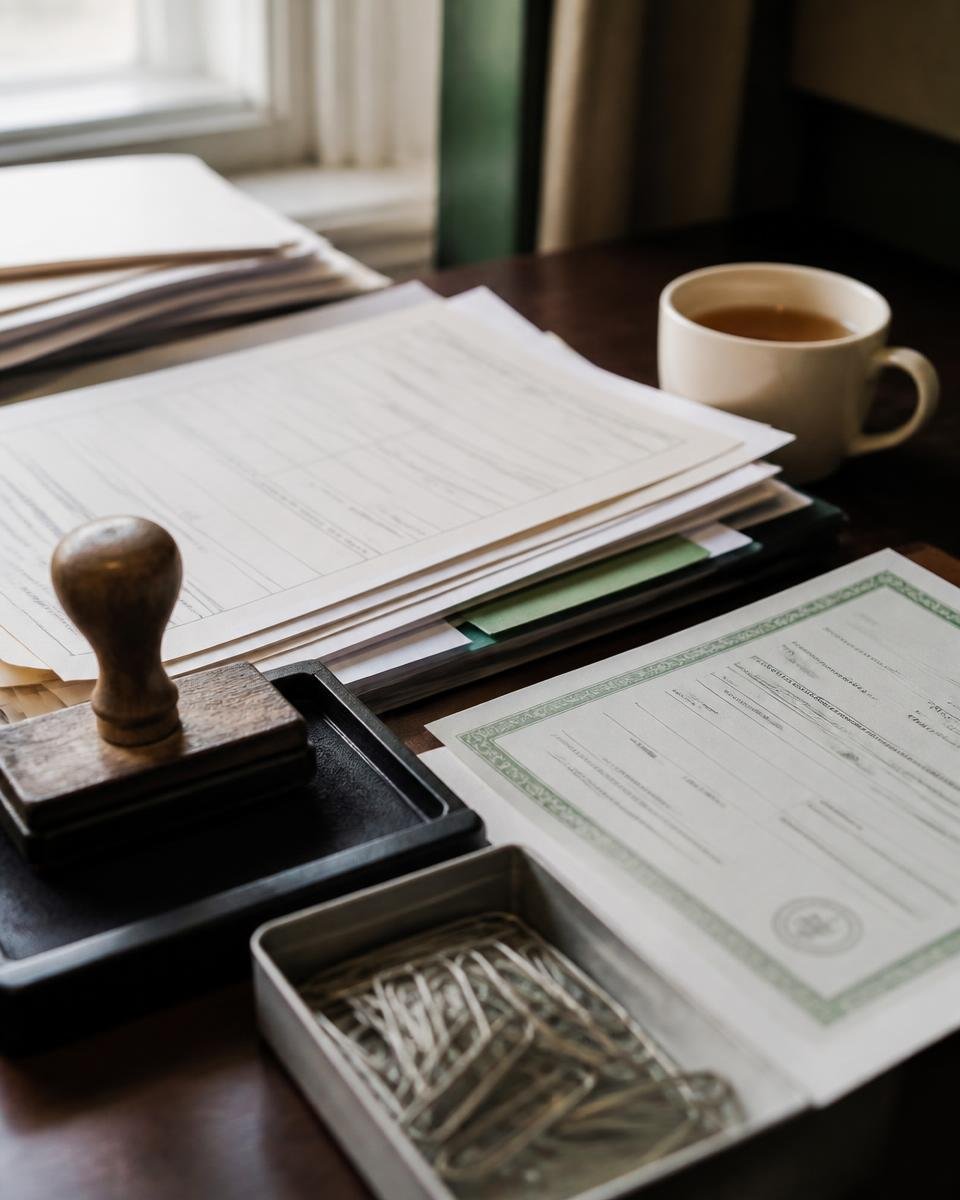 Tax and business registration documents ready to be processed