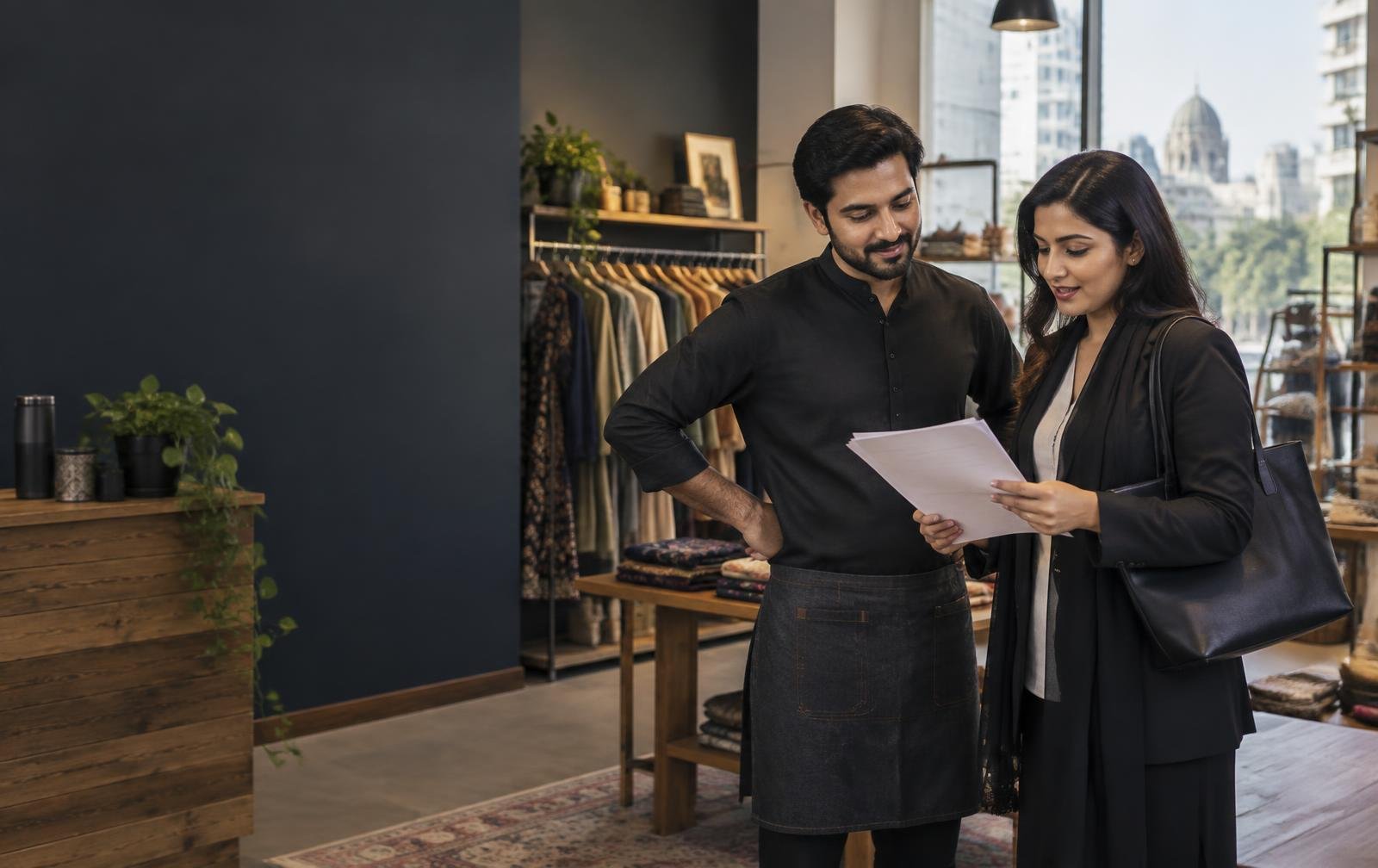 A Pakistani business owner reviewing licensing requirements with an adviser